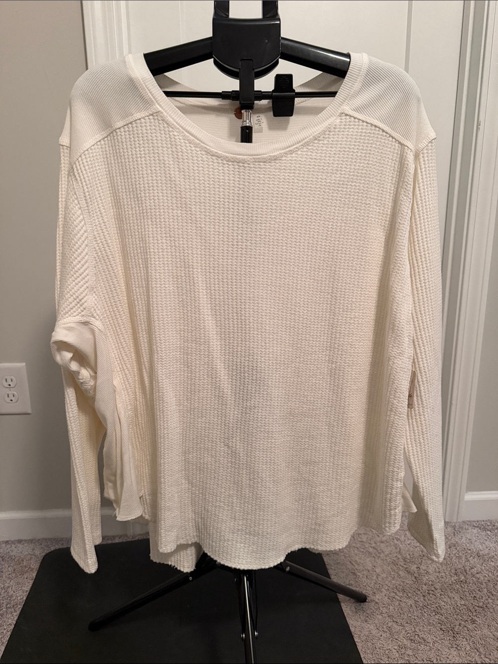 Free People Cream Waffle-Knit Long Sleeve Top